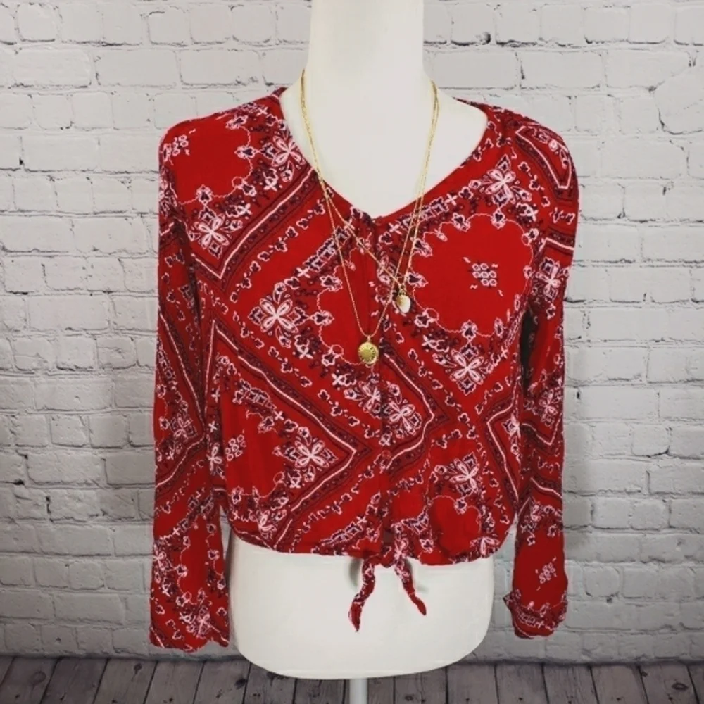 JUSTICE Bandana Print Blouse Red Size 14/16